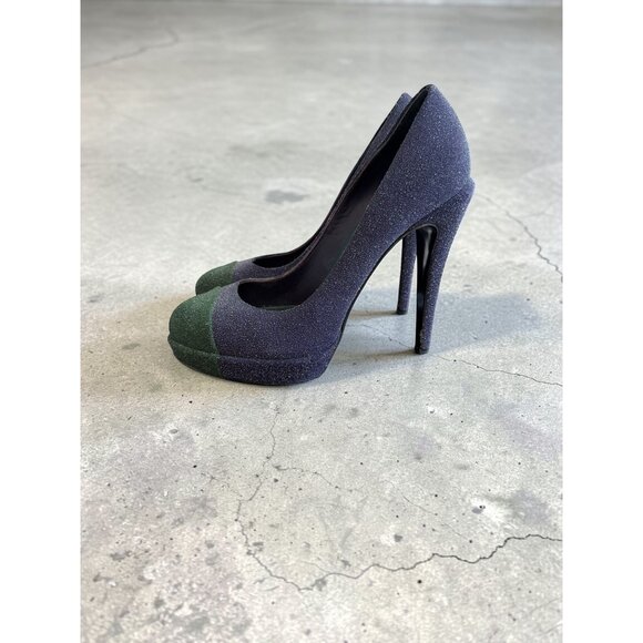 CHANEL Purple Green Glitter Platform Heels Size 39.5 / US 9.5